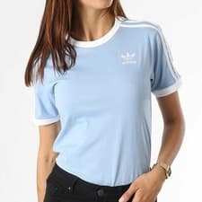 Image of Adidas Ladies Blue Adicolor Classics 3-Stripes Tee - Size UK 6 - 18