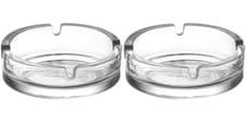 Image of 2 ROUND GLASS ASHTRAY STACKABLE CLEAR ASH TRAY CIGARETTE SMOKING HOME PUB GARDEN