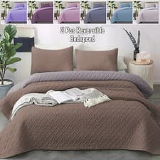 Image of 3 Pcs Quilted Bedspread Bed Cover Throw Single Double King Size Embossed Bedding