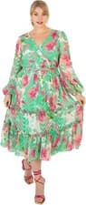Image of Lovedrobe Plus Size Abstract Print Maxi Dress Faux Wrap Wedding Guest UK