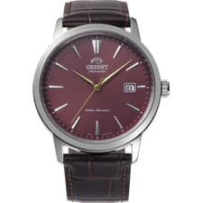 Image of Orient Bambino Automatic Red Dial Leather Strap Men's Dress Watch RA-AC0F15R30B