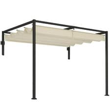 Image of 2 x 3(m) Lean To Steel Pergola with Moving Fabric Canopy Garden Shades Khaki
