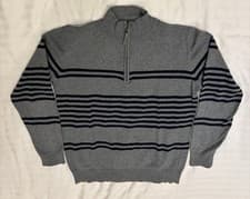 Image of Men’s Essentials MO Grey with Black Stripes Turtle Neck Jumper 1/4 Zip Size M