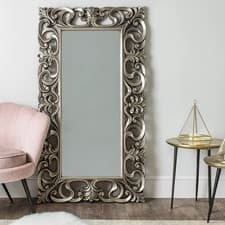 Image of Large ornate silver bevelled wall floor leaner mirror vintage French shabby chic
