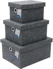 Image of JVL Shadow Rectangular Fabric Storage Baskets with Lids, Set of 3