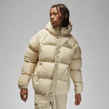 Image of Mens Nike Air Jordan Jumpman Insulated Hooded Puffer Jacket Wings Coat Rattan