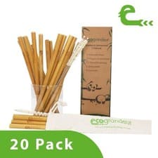 Image of 20-Pack Bamboo Drinking Straws with Free Travel Pouch & Cleaning Brushes