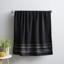 Image of Catherine Lansfield Bathroom Java Stripe Bath Towel Cotton Soft Absorbent Black
