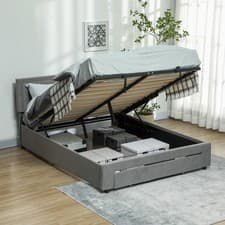 Image of HOMCOM King Size Bed Frame with Storage and Adjustable Velvet Headboard