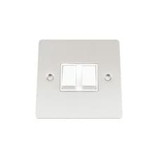 Image of 10A Double Light Switch 2 Gang 2 Way in Satin Brushed Matt Chrome Flat Style