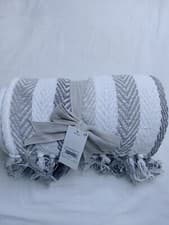 Image of Throw, White -GREY as pictured, 125x150 cm, 100% COTTON KNIT, SUPER SOFT, NEW