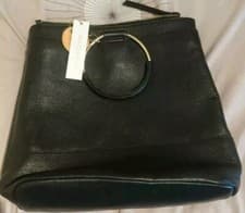 Image of Monsoon Accessorize Metal Ring Handles Backpack Real Leather Black Bnwt