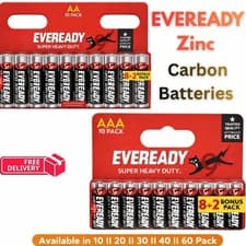 Image of EVEREADY AA & AAA Super Heavy Duty Zinc Carbon Batteries for Everyday Use