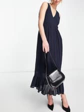 Image of Tommy Hilfiger Womens Dress Navy Blue 10 UK Midi Stripped Pleated Rosa