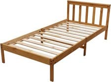 Image of Single Bed Frame 3FT Solid Pine Wooden Slatted Base Sturdy Bedroom Furniture