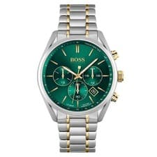 Image of NEW HUGO BOSS HB1513878 Champion Chronograph Green Dial Silver Strap Mens Watch