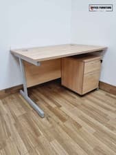 Image of *DELIVERY AVAILABLE* Nova Oak Desk with 2-Drawer Pedestal (120cm x 80cm) office