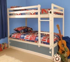 Image of Wooden Kids Childrens White Single Bunk Bed With Storage