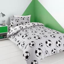 Image of Catherine Lansfield Cosy Fleece Football Single or Double Duvet Cover Set Grey