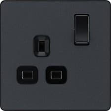 Image of BG Evolve PCDMG21B Matt Grey 1 Gang 13A Switched Socket Outlet-Black Insert