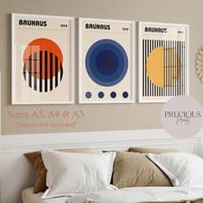 Image of Bauhaus Poster Set of 3, Affiche, Orange Wall Art, Abstract Mid Century Art prin