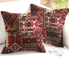 Image of SET OF 2 PRINTED PLUSH BOHEMIAN GEOMETRIC CUSHION COVERS