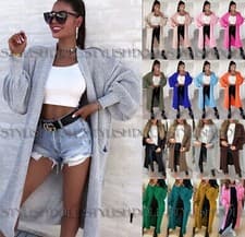 Image of Women Chunky Knitted Oversized Cardigan Ladies Balloon Sleeve Long Maxi Cardigan