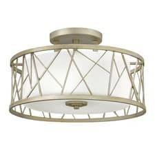 Image of 3 Bulb Semi Flush Light Opal Glass & Painted Linen Affect LED E27 75W