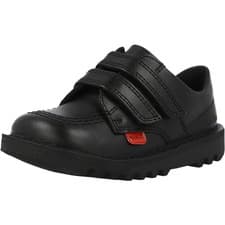 Image of Kickers Kick Lo Black Leather Shoes Kids School Double Strap Comfort