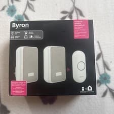 Image of Byron Wireless Doorbell Kit Twin Bell Chime Set Battery & Plug-In Receivers 150m