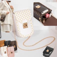 Image of Women Cross Body Mobile Phone Pouch Shoulder Leather Bag Wallet Golden Chain