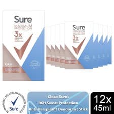 Image of Sure Women Maximum Protection Clean Scent Anti-Perspirant, 12 Pack, 45ml