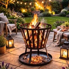 Image of Patio Fire Basket Brazier - Heavy Duty Steel Outdoor All Solid Fuel Fire Pit