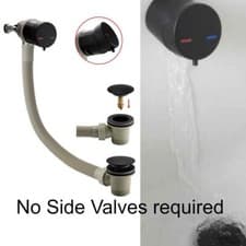 Image of Round Freeflow Overflow Bath Filler Tap & Click Clack Waste - Black- Direct Conn