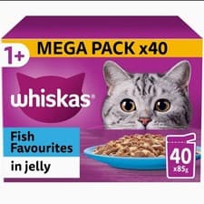 Image of 160 x 85g Whiskas 1+ Adult Cat Food Pouches Fish Favourites in Jelly