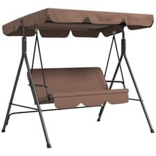 Image of Outsunny 3-Person Porch Swing Chair with Adjustable Canopy - Brown