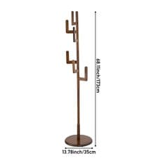Image of Freestanding Wooden Coat Rack with Round Base and 6 Hooks for Entryway/ Bedroom