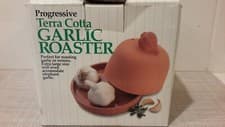 Image of Vintage 1995 Ceramic Terra Cotta Garlic Roaster in Original Box Taiwan NIB