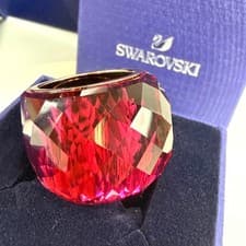 Image of Swarovski NIRVANA Cocktail Ring Red Crystal Rose Gold Tone Size 52 L New in Box
