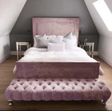 Image of Blush Pink Alton Studded Bed Frame in Plush Velvet Fabric All Colours and Sizes