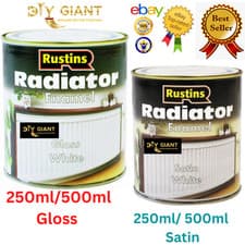 Image of Rustins Radiator Enamel Paint Heat resistant Gloss/ Satin WHITE 250ml/ 500ml