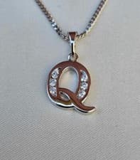 Image of 925 Sterling Silver “Initial Q“ Necklace Chain 18” Bridesmaid,present ,birthday