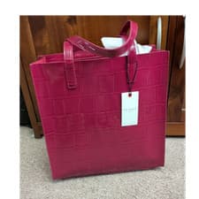 Image of Ted Baker Pink Croc Embossed Patent Tote Gold Hardware Inner Pockets