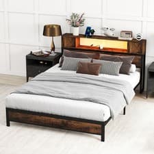Image of Double Size Bed Frame with LED Lights & Charging Station