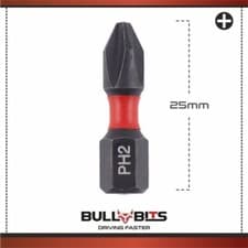 Image of 1 x 25mm PH2 Phillips 2 Impact Screwdriver Driver Drill Bit Magnetic 1/4" 25mm