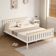 Image of King Size bed In White Pine 5ft KingSize Bed Wooden Frame White Pine