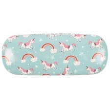Image of Blue Unicorn Rainbow Print Hard Shell Glasses Case Holder + Cloth Travel Gift