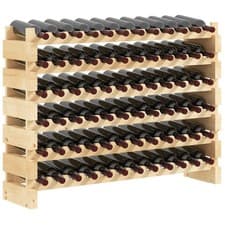 Image of HOMCOM 72 Bottle Shelf Wine Rack Holder Standing Holds Storage Pine Wood Cellar