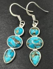 Image of Mohave turquoise drop earrings, Solid Sterling Silver, multistone oval, gift box