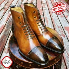 Image of Tailored Men’s Heritage Hand-Burnished Tan Balmoral Boots – Artisan Cap-Toe
